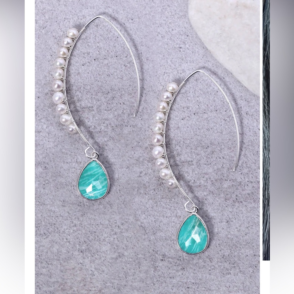 Amazonite & Freshwater Pearl Sterling Silver Earrings